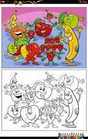 engraçado desenho animado fruta personagens grupo coloração página vetor