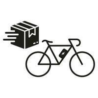 bicicleta Entrega serviço glifo pictograma. velozes envio silhueta ícone. bicicleta Remessa sólido placa. expressar postal transporte símbolo. mercearia Entrega para lar. isolado vetor ilustração.
