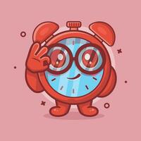 engraçado alarme relógio personagem mascote com Está bem placa mão gesto isolado desenho animado dentro plano estilo Projeto vetor