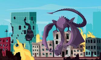 ilustração de monstro atacando cidade vetor