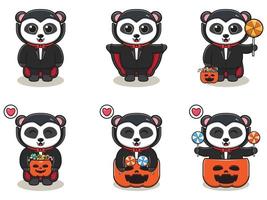 panda halloween conjunto drácula vetor