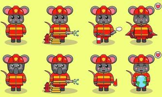 conjunto de desenhos animados de bombeiro mouse vetor