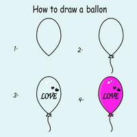degrau para degrau desenhar uma fofa balão. Boa para desenhando criança criança ilustração. vetor ilustração