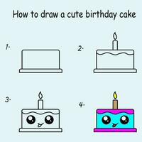 degrau de degrau para desenhar uma fofa bolo. desenhando tutorial uma fofa bolo. desenhando lição para crianças. vetor ilustração