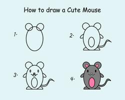 degrau para degrau desenhar uma fofa rato. Boa para desenhando criança criança ilustração. vetor ilustração