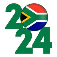 feliz Novo ano 2024 bandeira com sul África bandeira dentro. vetor ilustração.