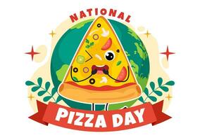 nacional pizza dia vetor ilustração em fevereiro 9 com vários coberturas em cada fatia para poster ou bandeira dentro plano desenho animado fundo Projeto