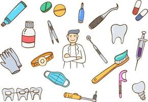 dentista médico empregos profissão conceito doodle desenhado à mão vetor