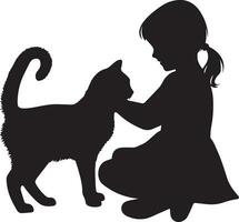 criança jogando com gato vetor silhueta ilustração Preto cor 8