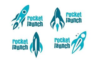 uma fechar acima do quatro logotipos com uma foguete lançamento dentro a meio vetor