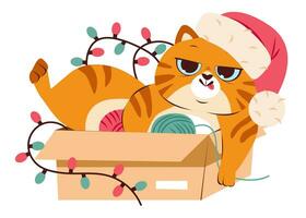 fofa brincalhão Natal gato. uma gato dentro uma festivo fantasia. desenho animado plano vetor ilustração.