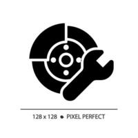 2d pixel perfeito glifo estilo carro disco freio reparar ícone, isolado vetor, simples silhueta ilustração representando carro serviço e reparar. vetor