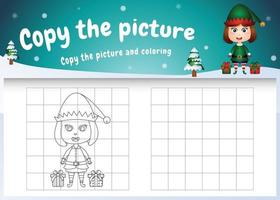 copie o jogo de crianças e a página para colorir com uma linda elfa garota vetor