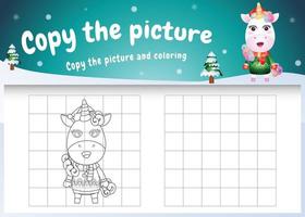 copie o jogo de imagem para crianças e a página para colorir com um unicórnio fofo vetor