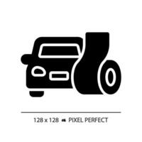 2d pixel perfeito isolamento acústico carro glifo estilo ícone, isolado vetor, isolamento acústico sólido ilustração. vetor