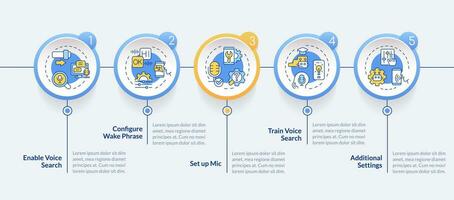 2d voz assistente vetor infográficos modelo com multicolorido ícones, dados visualização com 5 passos, processo Linha do tempo gráfico.