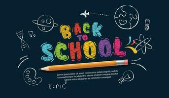 colorida giz desenhado costas para escola letras com realista lápis vetor