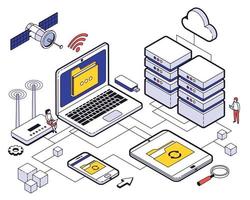 composição isométrica de alojamento web vetor