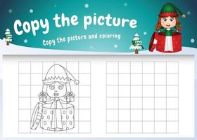 copie o jogo de crianças e a página para colorir com uma linda elfa garota