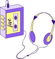 retro audio música jogador com fones de ouvido. vintage anos 90 audio fita gravador vetor ilustração. nostalgia para 1990.