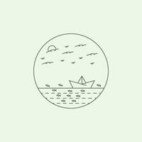 natureza oceano ondas peixe ícone minimalista ilustração linha arte monoline Projeto vetor