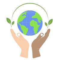 salve o conceito de planeta com as mãos segurando um globo vetor