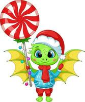 Natal desenho animado verde Dragão com uma Natal doce vetor