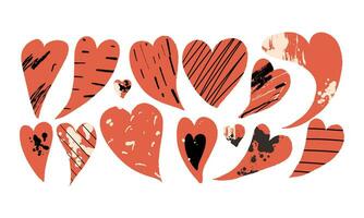 conjunto do abstrato corações com texturas para dia dos namorados dia. mão desenhar ilustração vetor