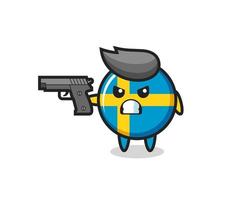 o personagem fofo com a bandeira da Suécia atirar com uma arma vetor