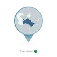 mapa PIN com detalhado mapa do Turquemenistão e vizinho países. vetor