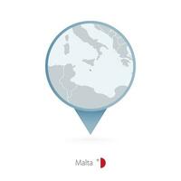 mapa PIN com detalhado mapa do Malta e vizinho países. vetor