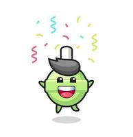 mascote pirulito feliz pulando para parabéns com confete colorido vetor