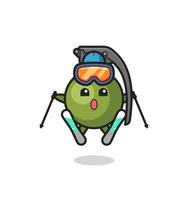 personagem mascote da granada como jogador de esqui vetor