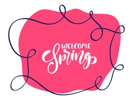 Vector Vintage fundo vermelho com texto de letras caligráficas Welcome Spring