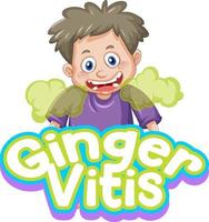 design de texto do logotipo de gengibre vitis com um personagem de desenho animado de menino vetor
