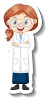 Adesivo de personagem de desenho animado com uma garota em um vestido de ciências vetor