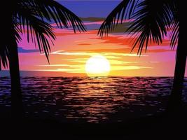 ilustração da cena do pôr do sol na praia vetor