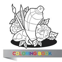 paleta com tintas, pincéis e tinta spray em rosas - livro para colorir vetor
