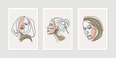 uma linha contínua de rostos femininos contemporâneos com formas coloridas vetor