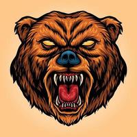 Urso zangado desenho animado mascote ilustrações vetoriais agressivas vetor