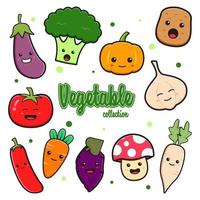 definir coleção de vegetal fofo cartoon clip art ilustração vetor