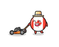 ilustração do personagem do emblema da bandeira do Canadá usando cortador de grama vetor