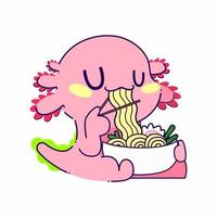 ilustração em vetor axolotl fofo comer pose