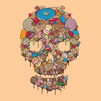 alimentos doces são o assassino silencioso na ilustração dos ossos da cabeça do crânio vetor