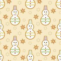 bonecos de neve e flocos de neve Natal padrão sem emenda de pão de mel vetor