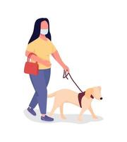 passeando com cachorro durante pandemia de personagem de vetor de cor semi plana