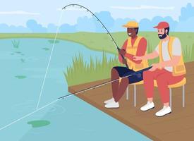 pesca com amigo ilustração vetorial de cor lisa vetor