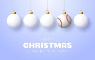 cartão de felicitações de esporte de beisebol feliz natal e feliz ano novo vetor