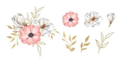 conjunto de ramo floral. ilustração floral em aquarela. vetor
