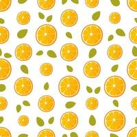 desatado padronizar do volta laranja fatias com folhas em branco. fresco citrino fundo adequado para verão tecidos, papeis de parede, laranja produtos cartazes, Novo anos invólucro papel. vetor ilustração.